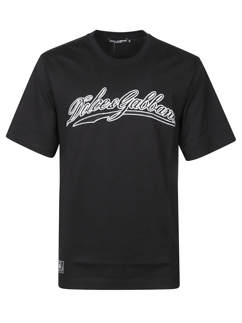 Dolce & Gabbana Black Crew Neck T-Shirt With Logo Embroidery