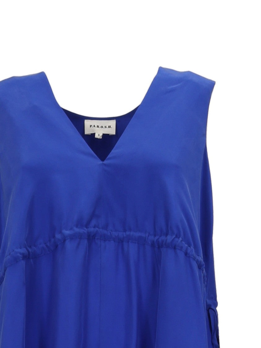 P.A.R.O.S.H. Silk Asymmetrical Gathered Midi Dress