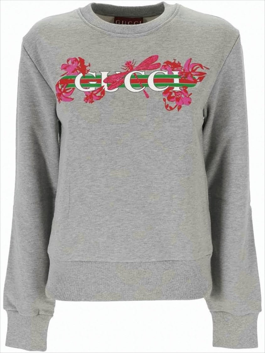 Gucci Heather Grey Long-Sleeve Sweatshirt With Graphic Motifs
