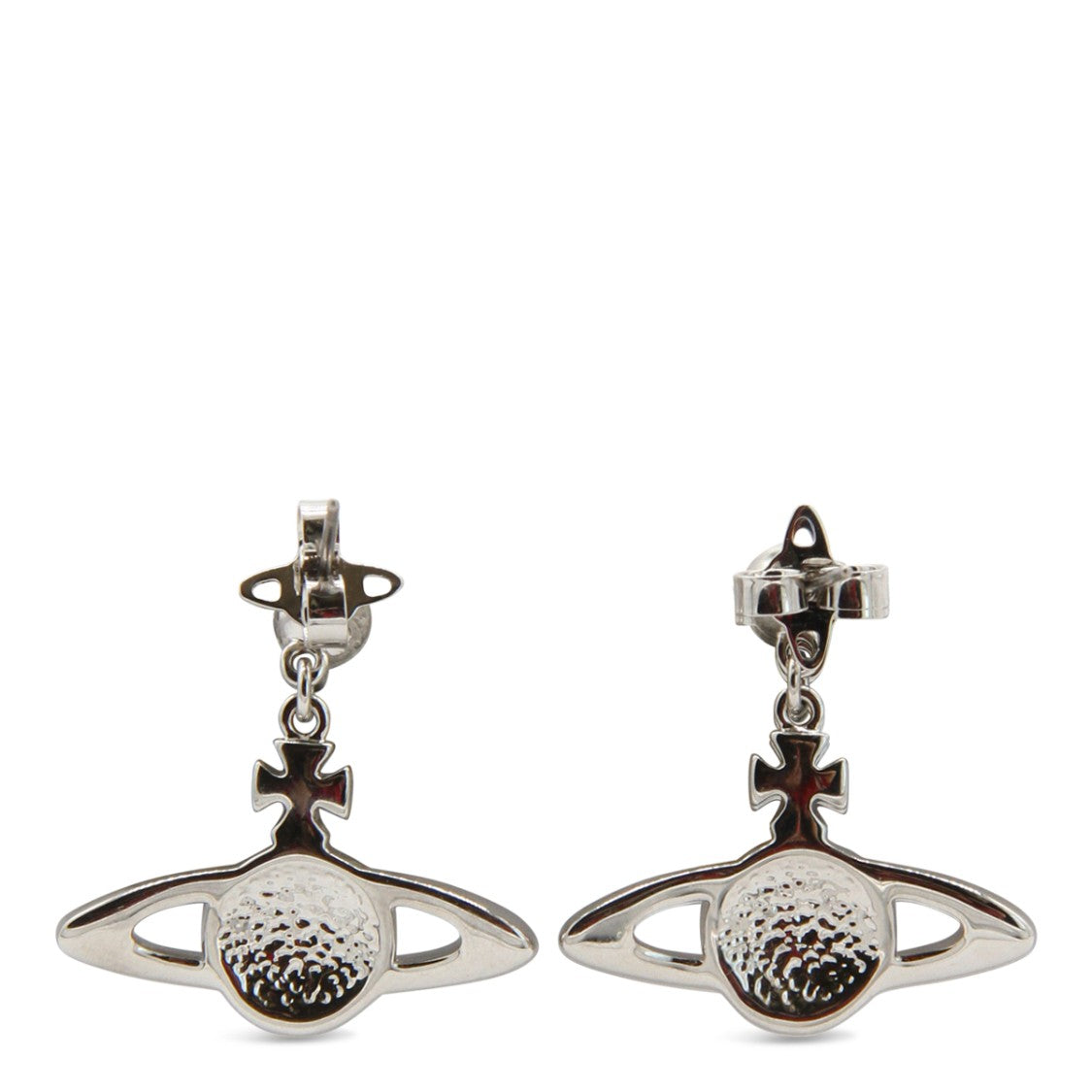 Vivienne Westwood Orb-Shaped Silver Metal Drop Earrings With Crystal Embellishments