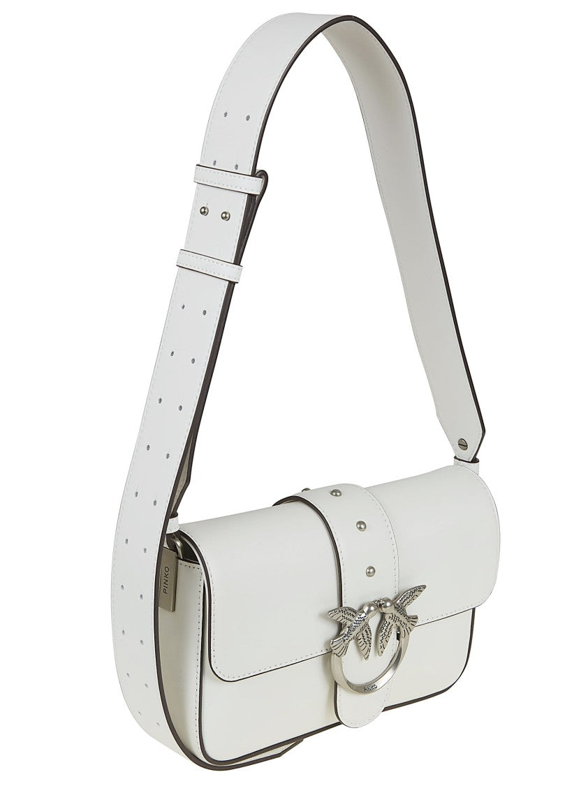 Pinko Slouchy White Leather Shoulder Bag With Removable Straps