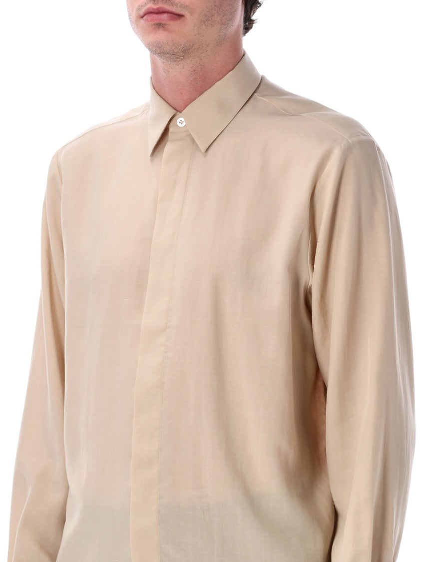 Lardini Oversized Lyocell Lino Hidden Button Shirt