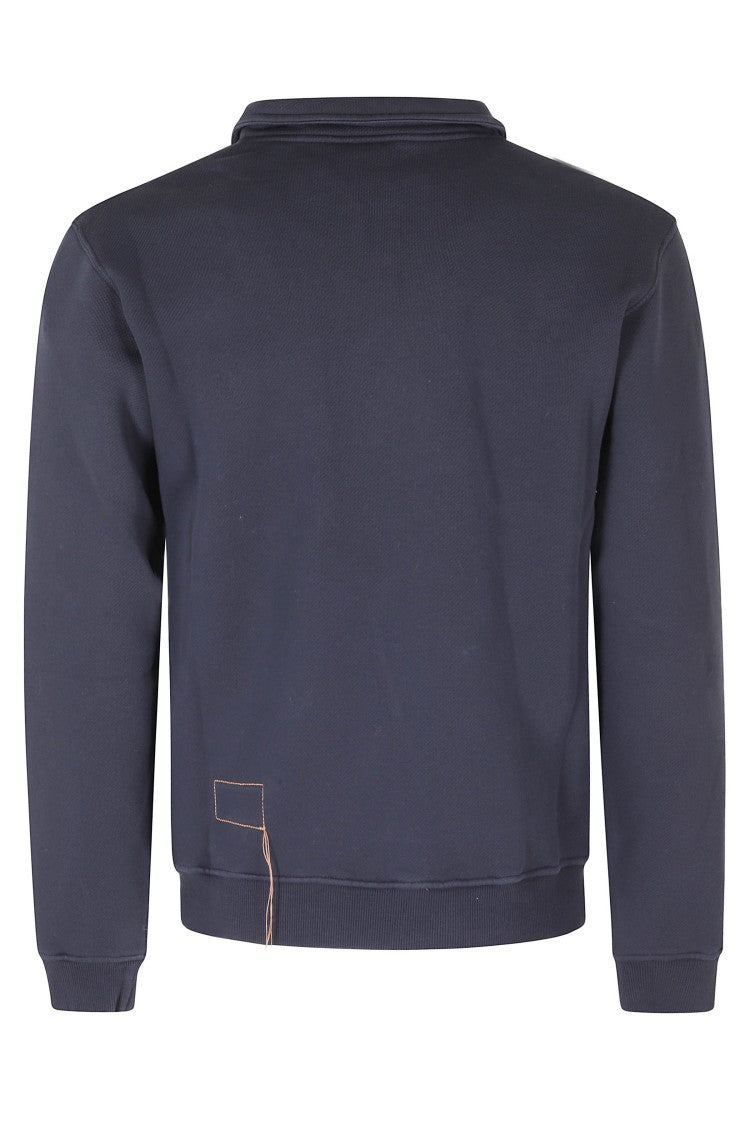 Fortela Blue Classic Collar Golden Zip Cotton Fleece Sweatshirt
