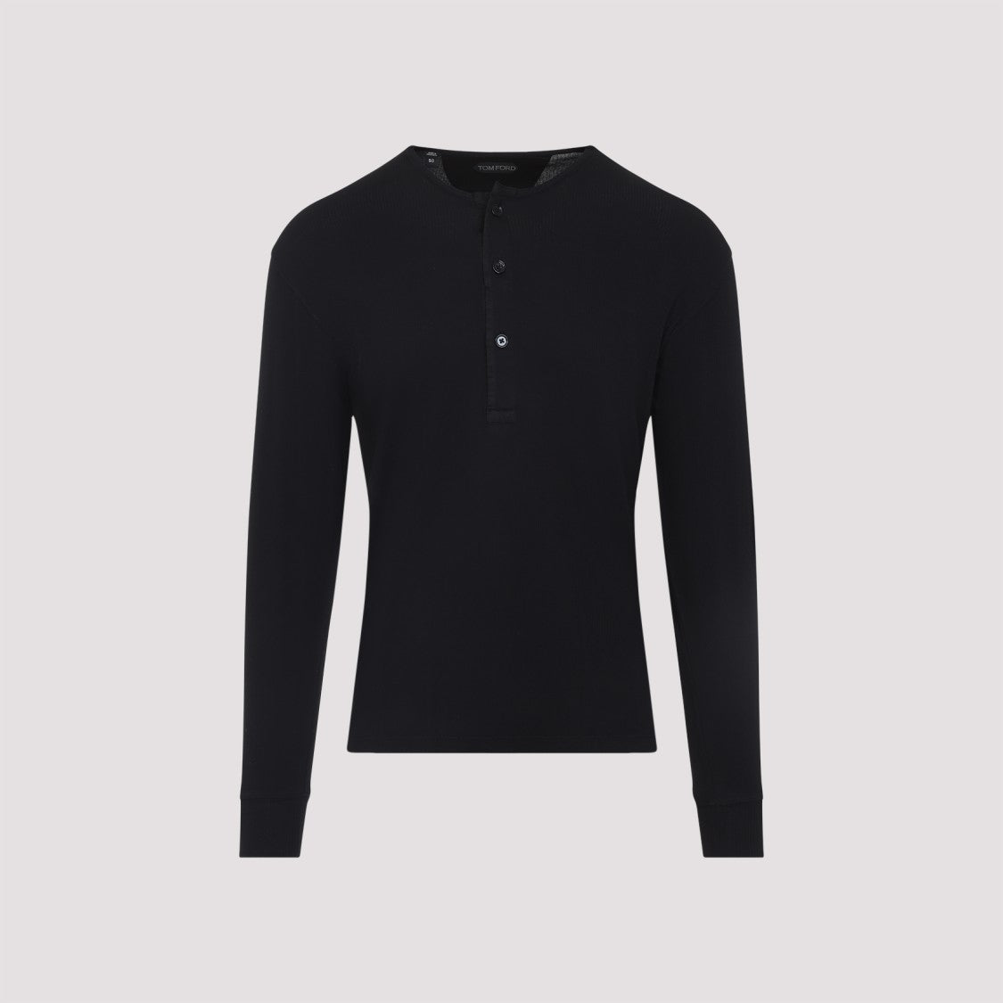 Tom Ford Tailored Black Henley Top With Ribbed Texture