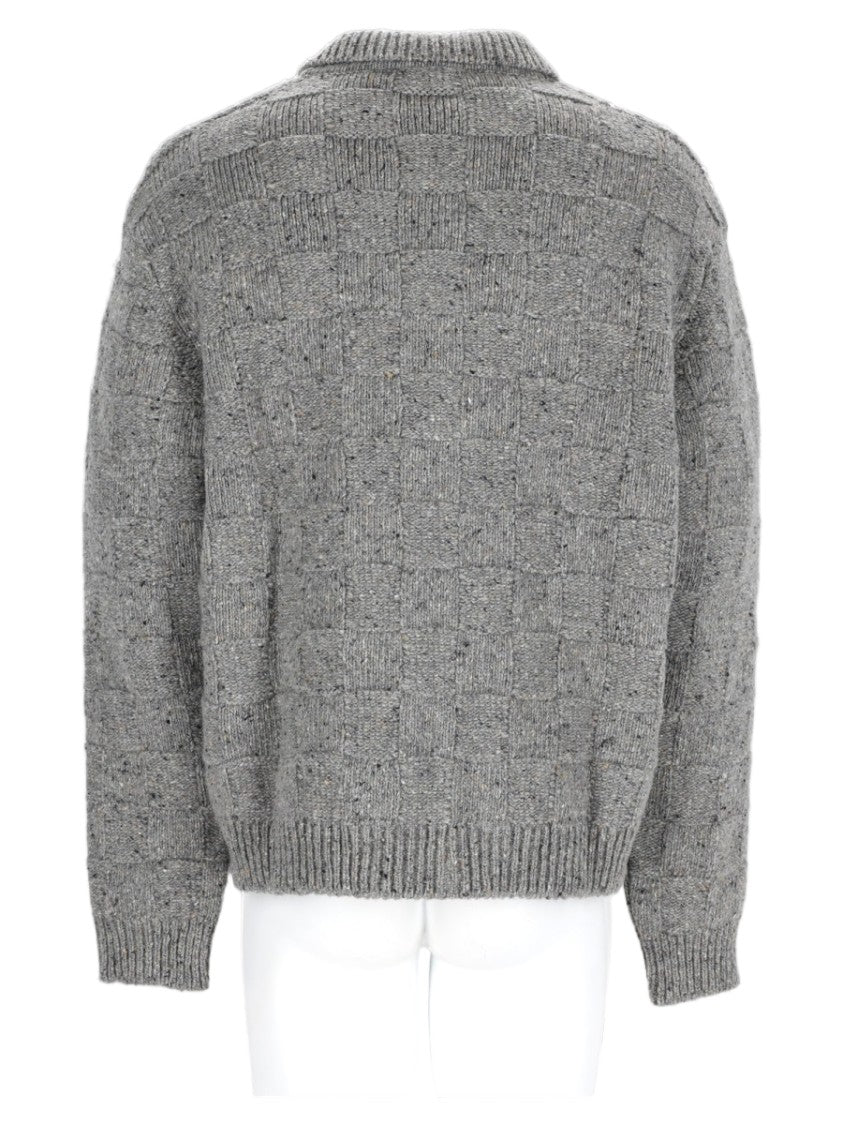 Ymc Grey Checkered Button-Up Merino Wool Cardigan