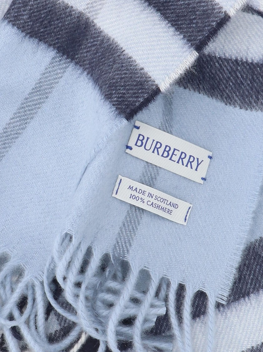 Burberry Light Blue Check Brushed Cashmere Scarf