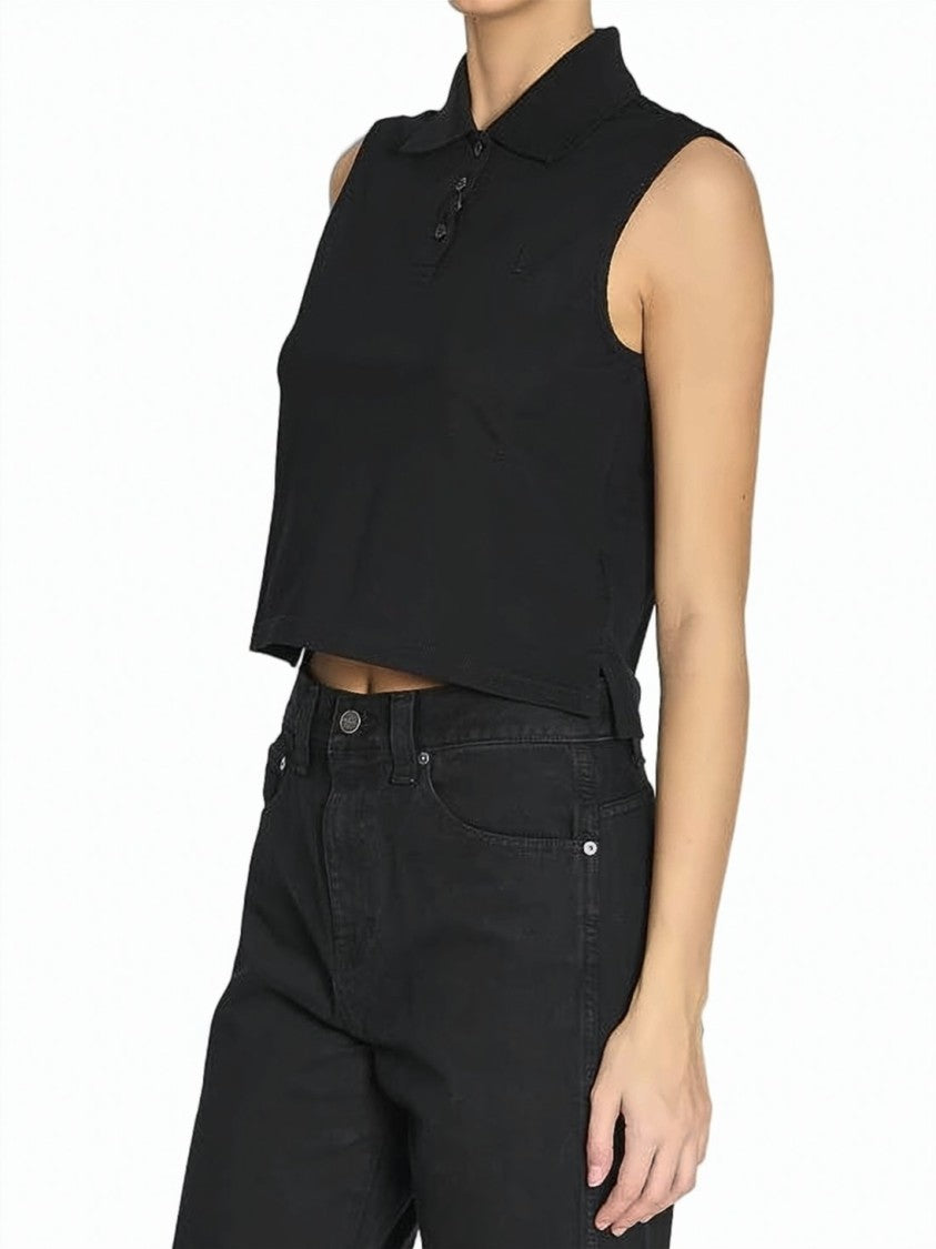 Saint Laurent Sleeveless Cropped Polo Top With Three-Button Placket