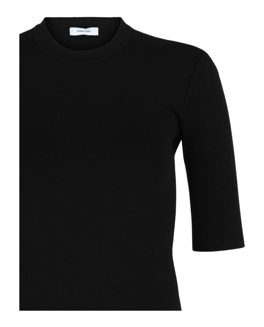 Ferragamo Ribbed Collar Fitted Short-Sleeve Top