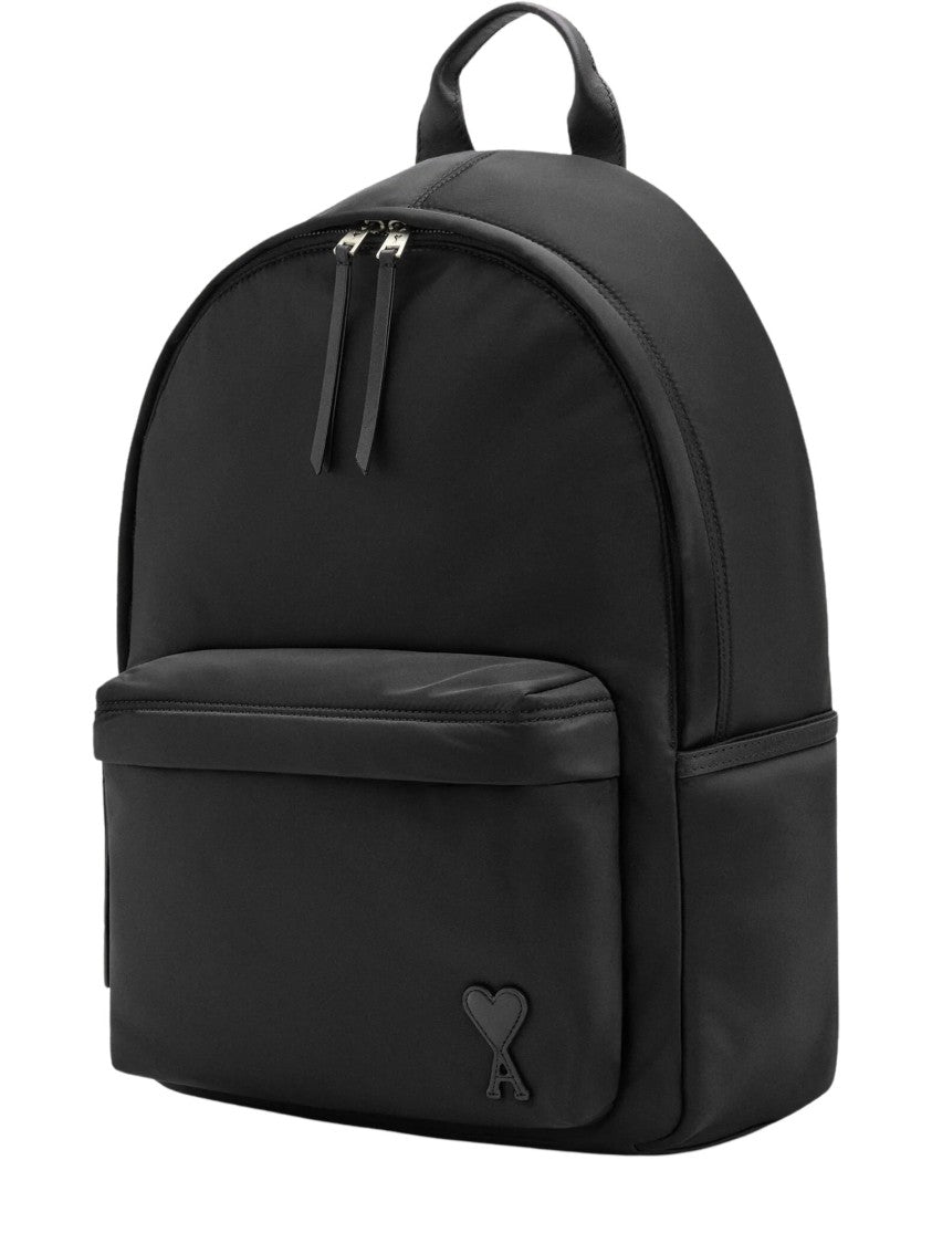 Ami Paris Black Marcel Nylon Leather-Accent Backpack