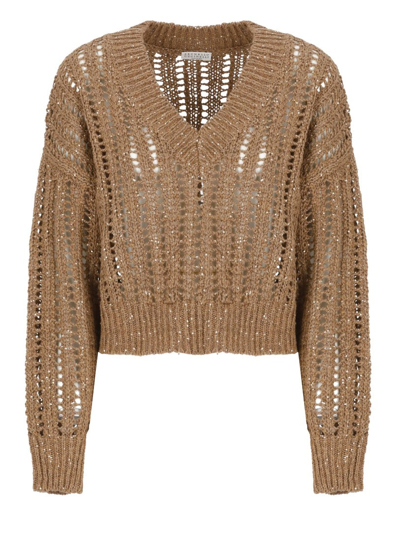 Brunello Cucinelli Brown Silk And Linen Blend Sweater