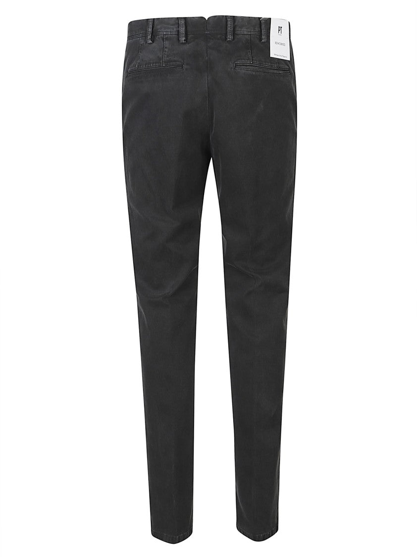 Pt Torino Master Flat Front Black Cotton Pants
