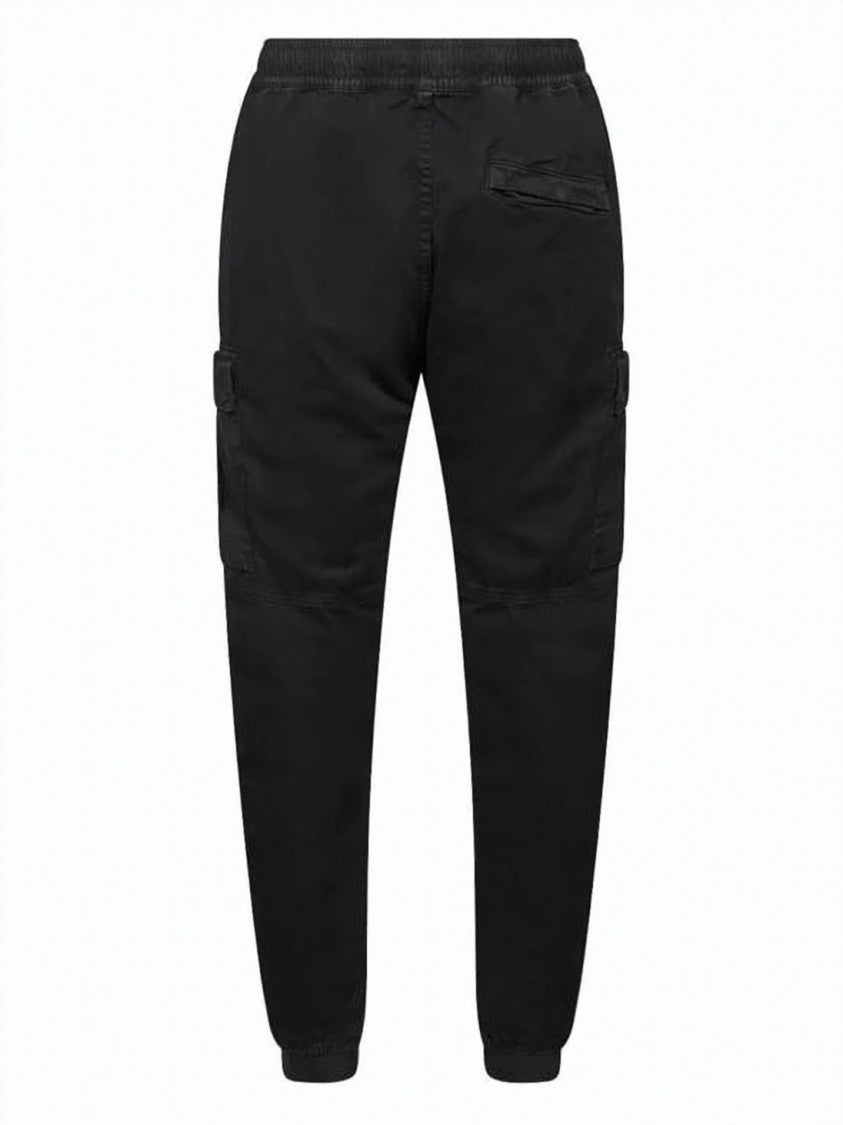 Stone Island Solid Black Straight Pants With Elastic Waistband