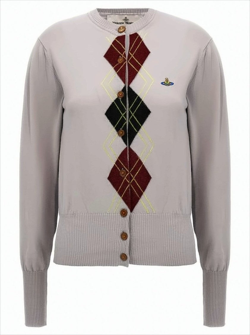 Vivienne Westwood Argyle Knit Cardigan With Wooden Button Closure