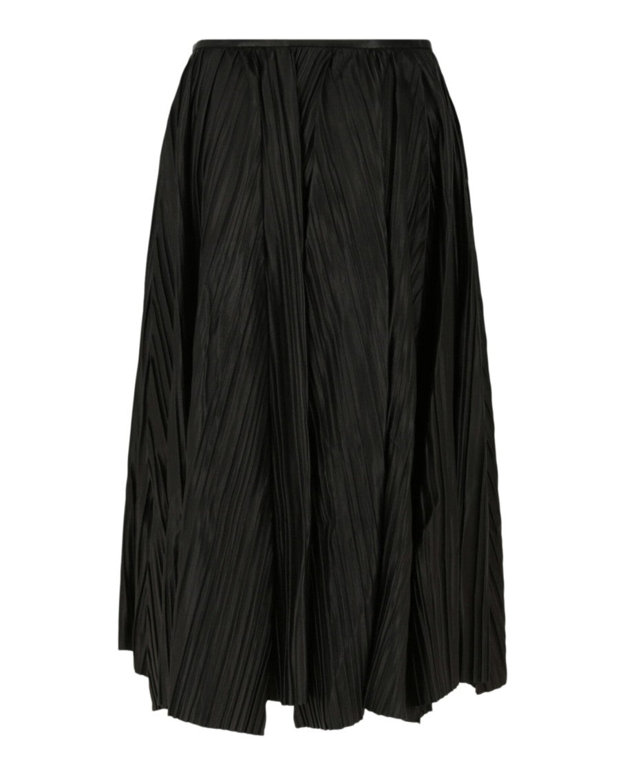 Ferragamo Leather Pleated Midi Skirt With Plissé Finish