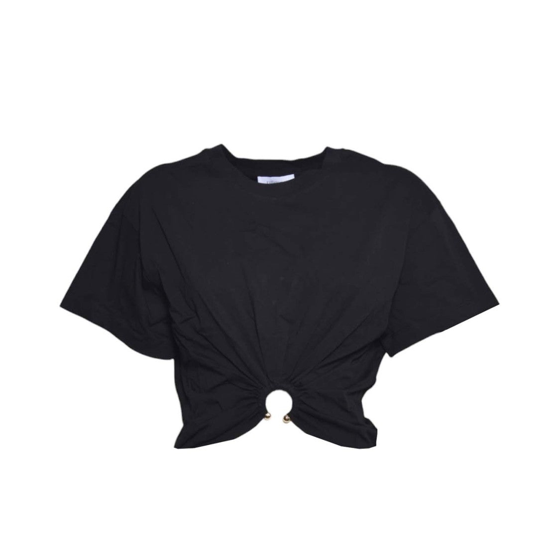 Rabanne Piercing Cropped T-Shirt In Black Cotton