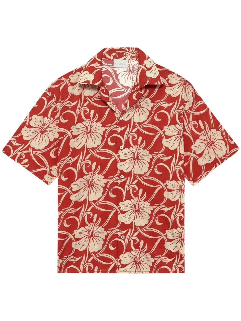 Drôle De Monsieur Hibiscus Floral Short-Sleeved Shirt With Classic Collar