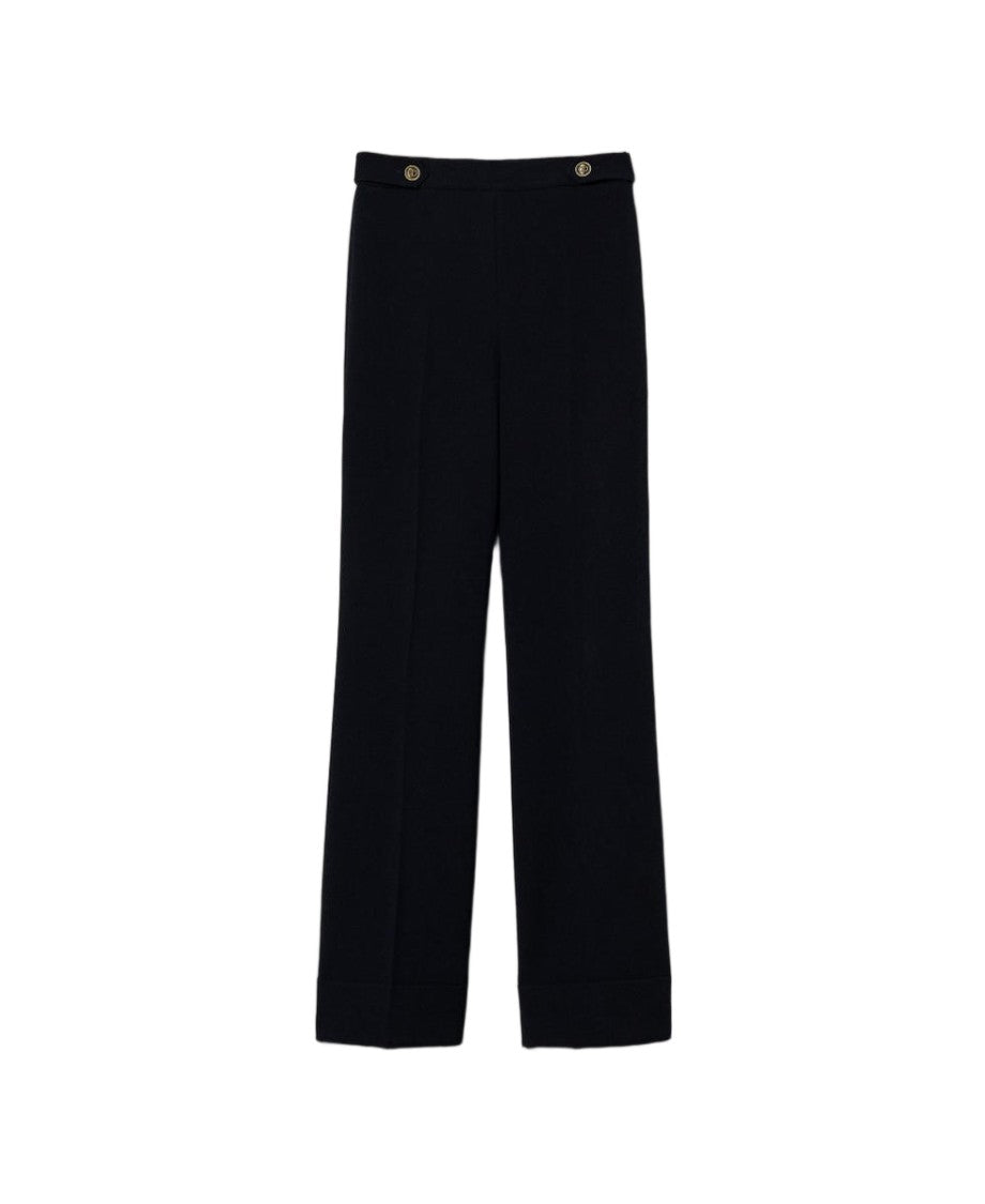Twin-Set Classic Blue Cady Crêpe High-Waisted Tab-Detail Straight-Leg Pants