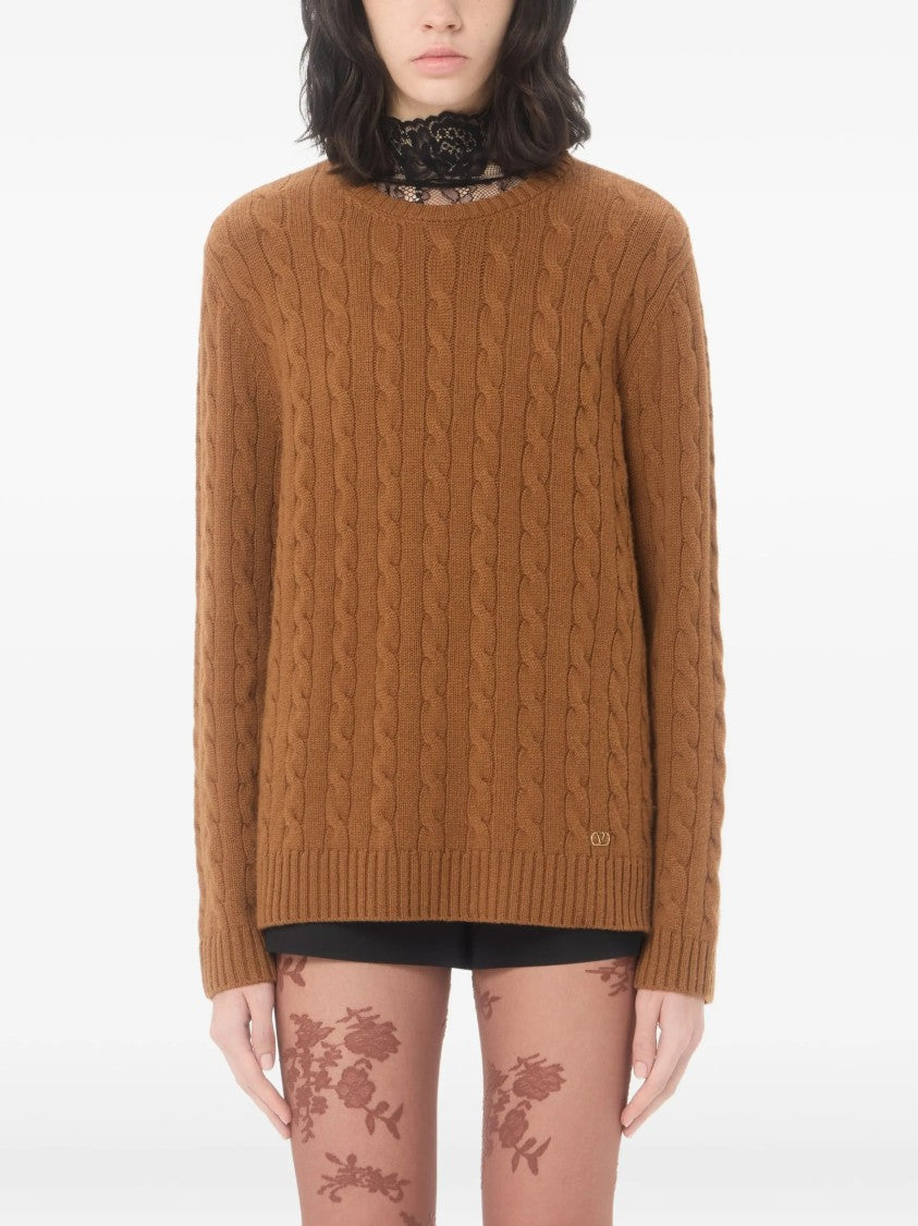 Valentino Cable-Knit Cashmere Crewneck Sweater