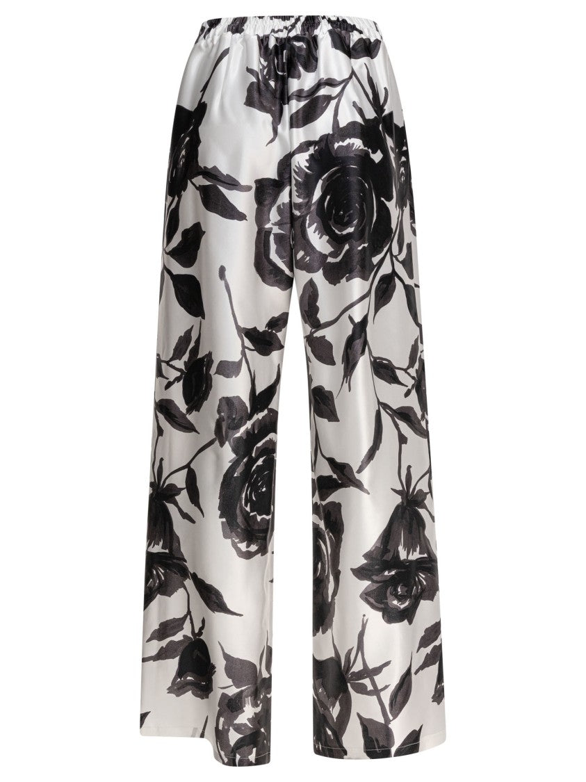 Sleep No More High-Waisted Wide-Leg Silk Trousers With Floral Print