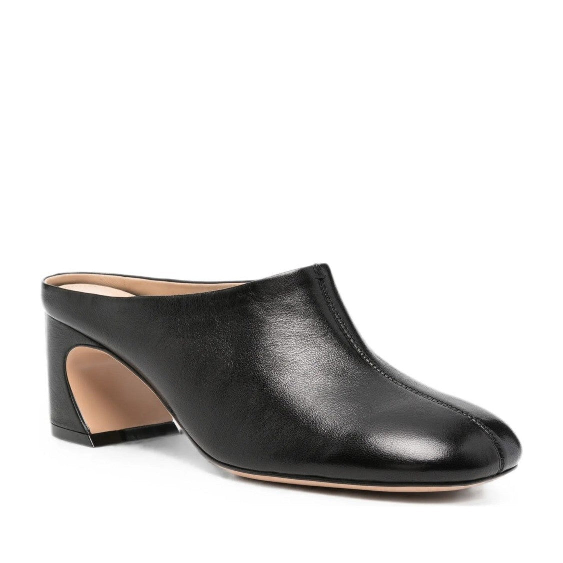Adrianna Feretti Black Smooth Leather Block Heel Mule Slippers