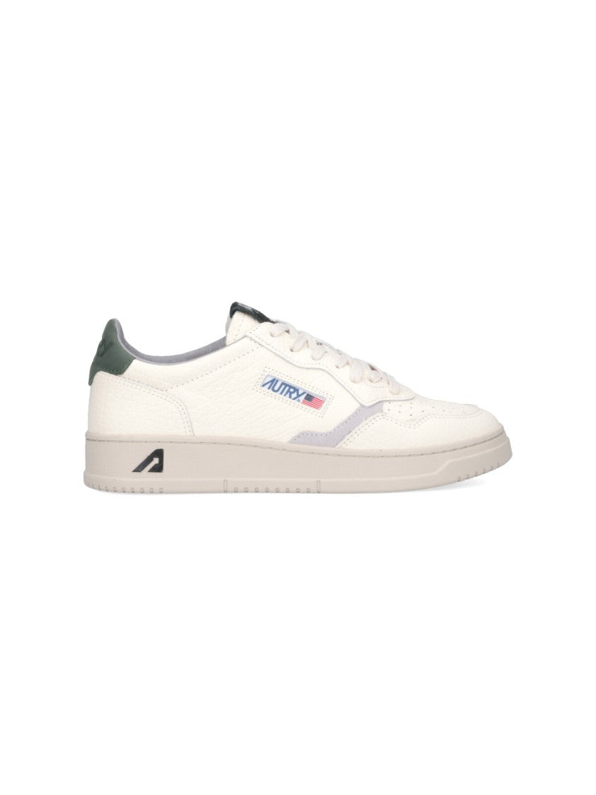 Autry Low-Top White Leather Sneakers With Green Suede Accents