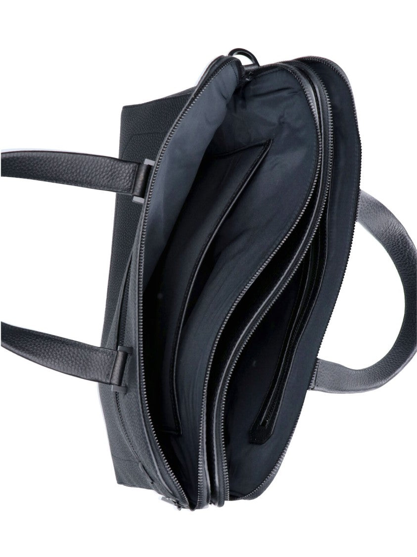 Ferragamo Black Textured Leather Triple Compartment Briefcase