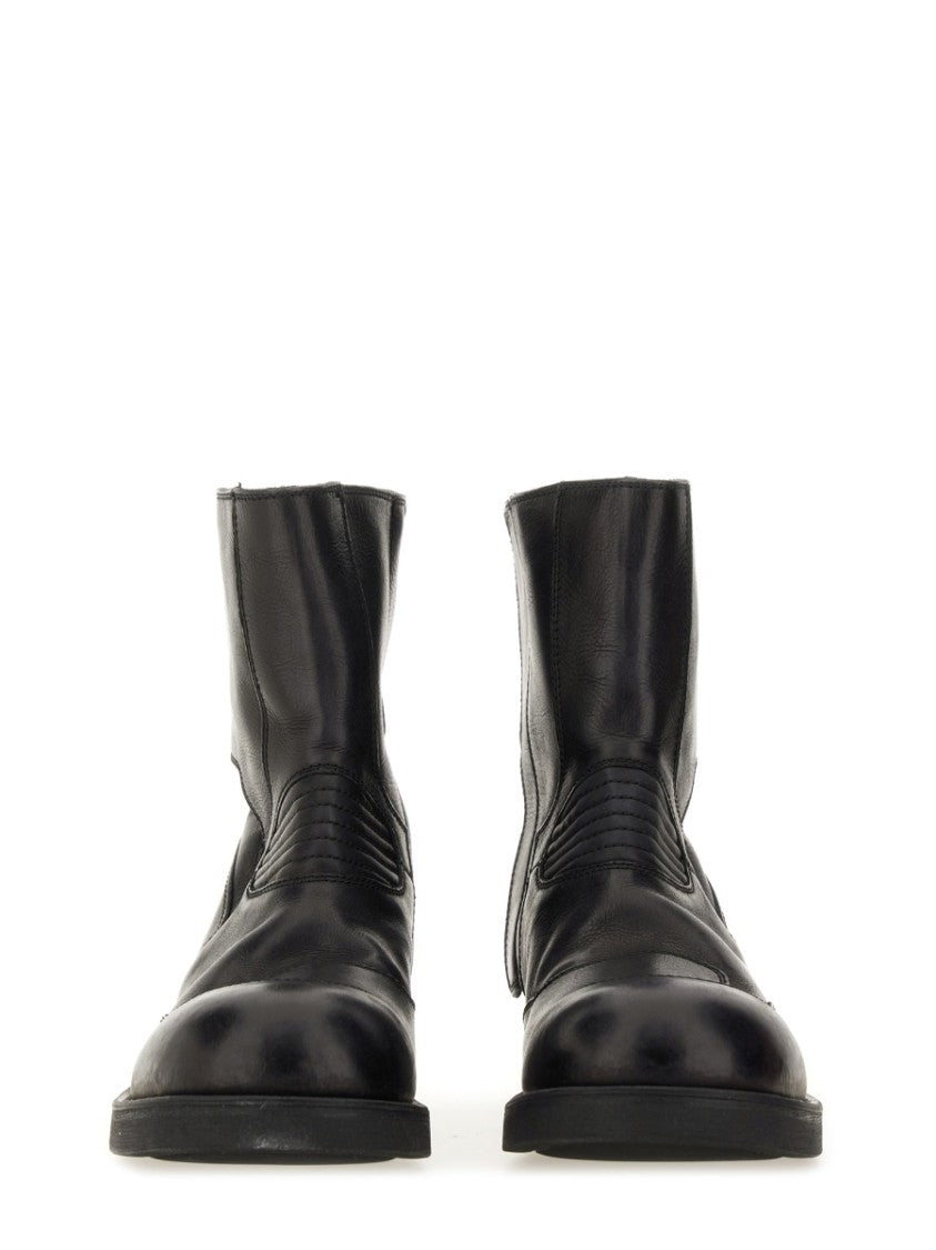 Mm6 By Maison Margiela Mid-Calf Black Leather Biker Boots