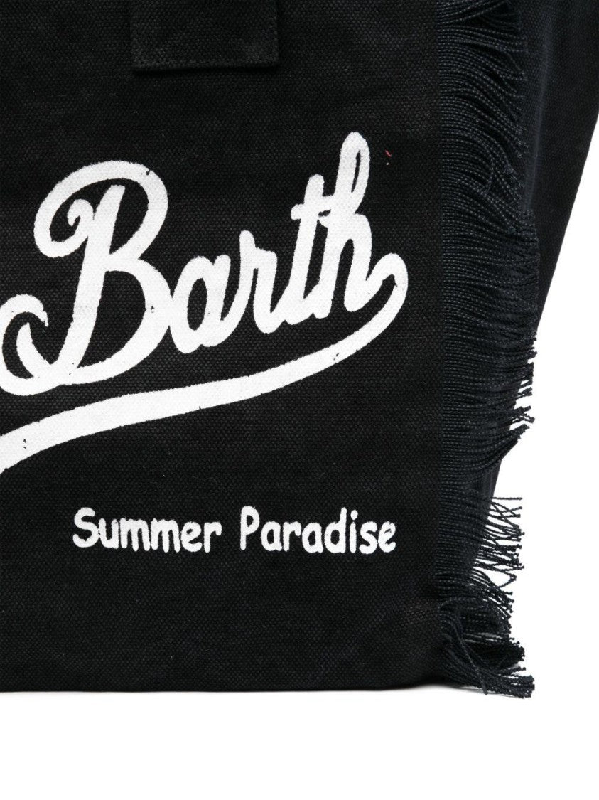 Mc2 Saint Barth Frayed Edge Black Tote Bag With Striking Text