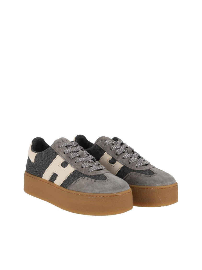 Hogan Grey Textured Cream Accent Low-Top Sneakers