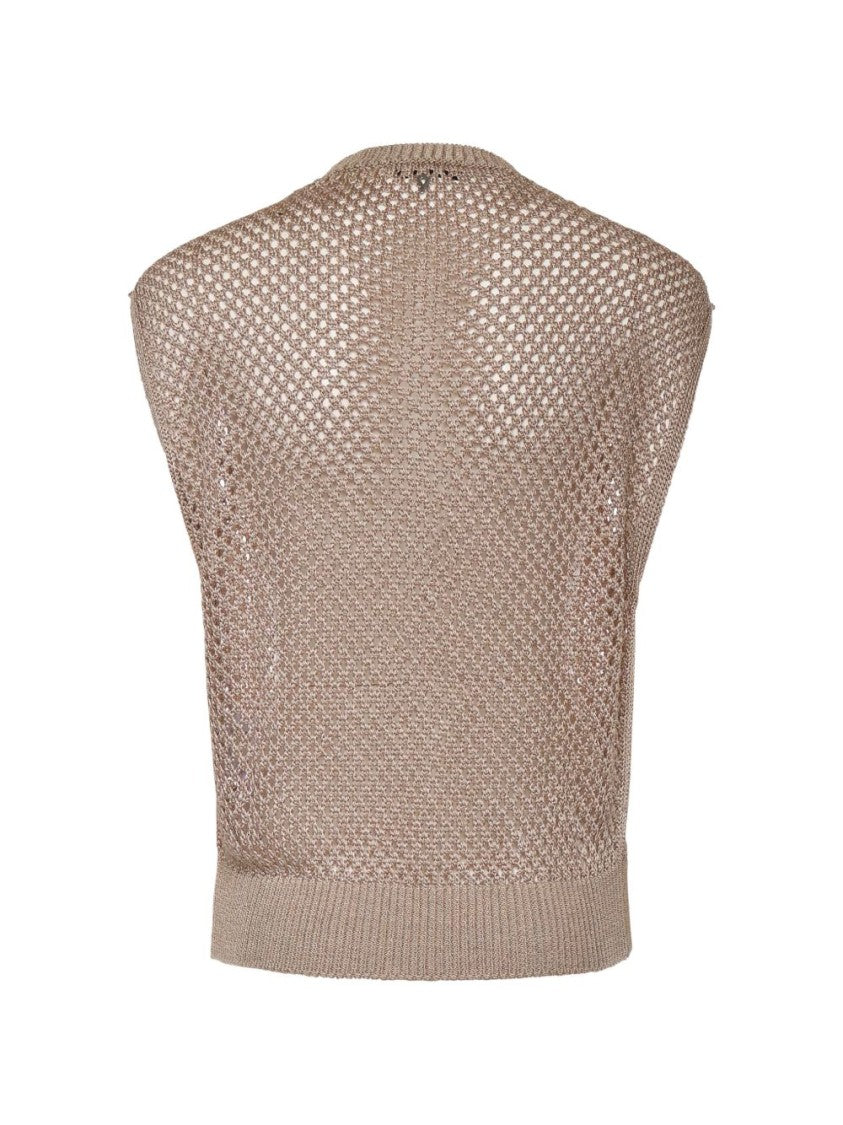 Dondup Sleeveless Open-Weave Sweater In Natural Tone