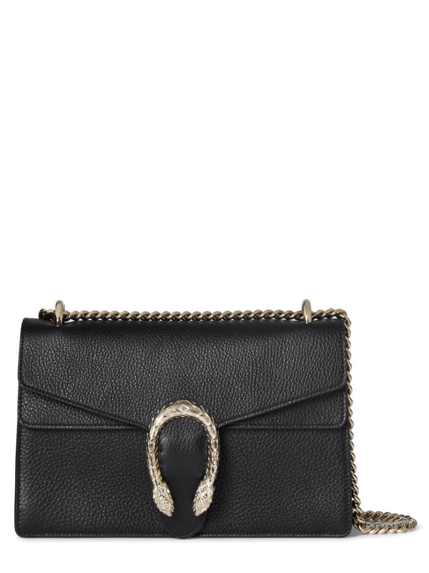 Gucci Textured Calfskin Shoulder Bag With Double Tiger Head Buckle