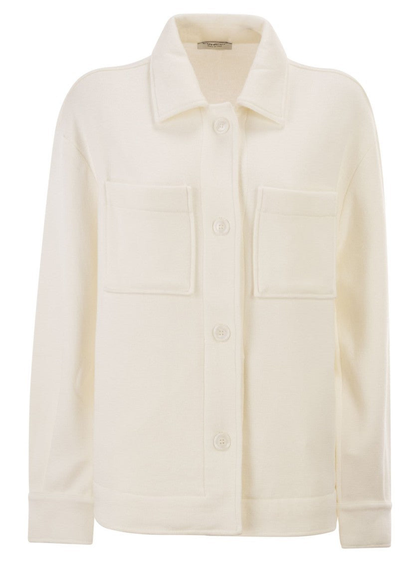 Dondup Structured White Viscose Blend Shirt Jacket