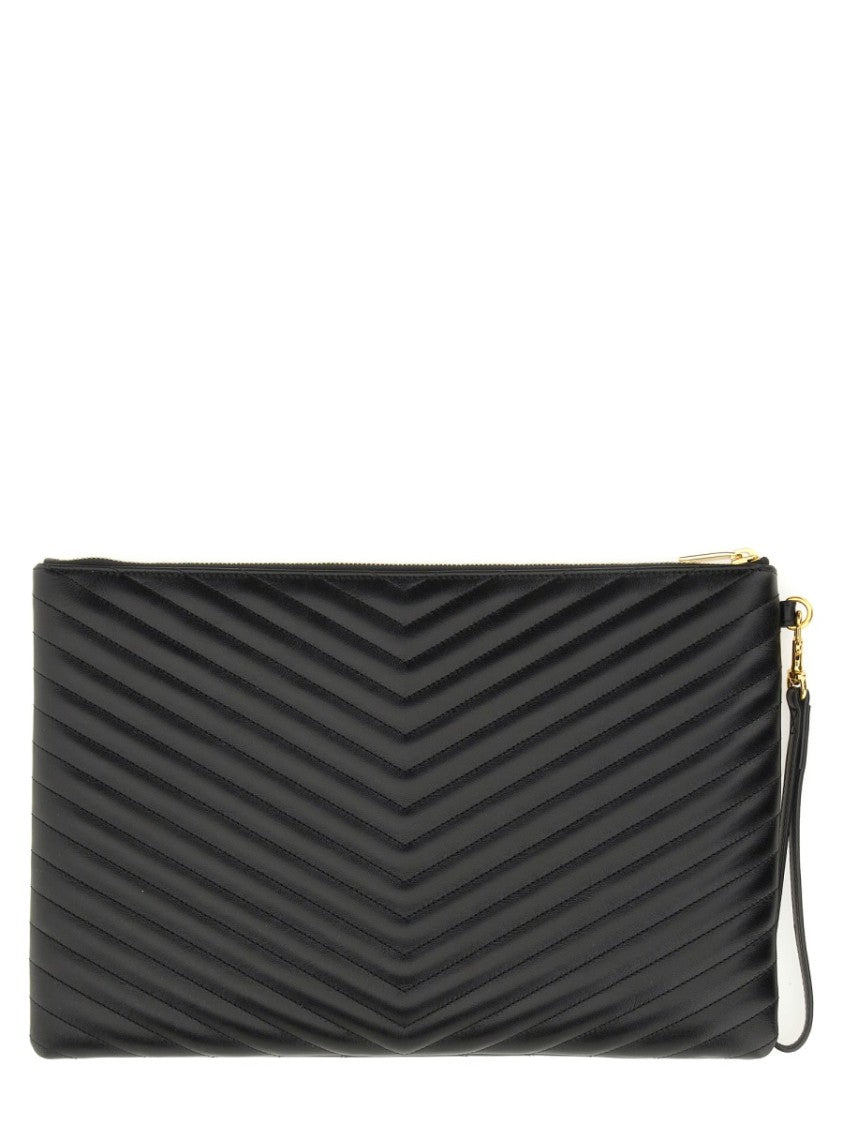 Saint Laurent Black Chevron Quilted Leather Clutch