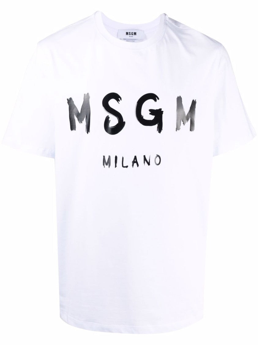 Msgm Short-Sleeve Cotton T-Shirt With Bold Print