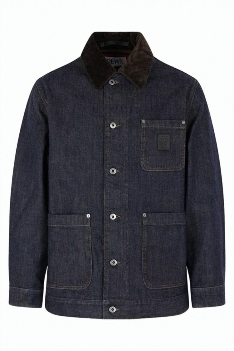 Loewe Structured Denim Jacket With Corduroy Collar And Branded Buttons