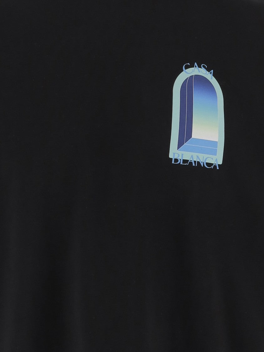 Casablanca Black Logo Print Cotton T-Shirt