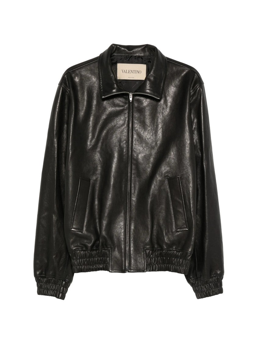 Valentino Nappa Leather Jacket With Front Zipper And Angled Pockets