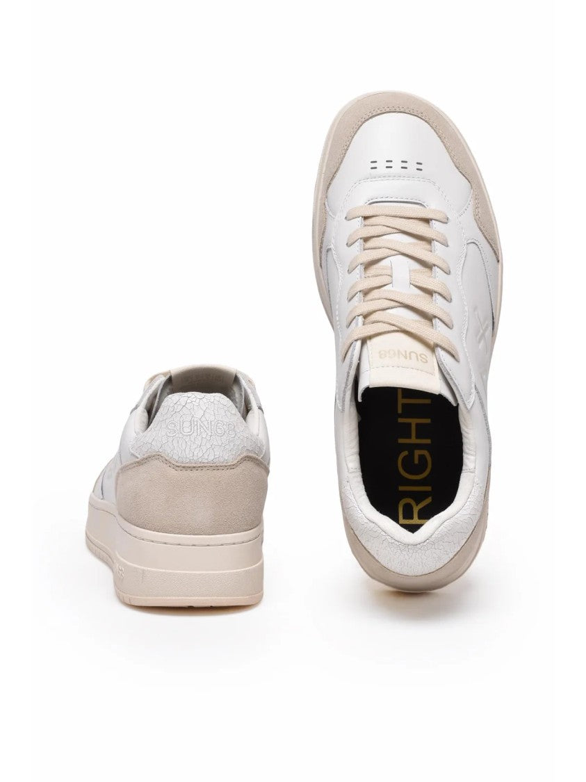 Sun68 White Suede Accents Leather Low-Top Sneakers