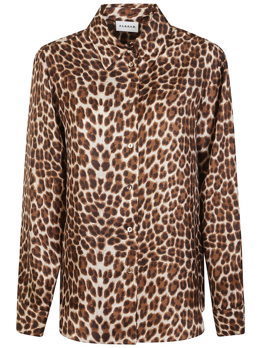 P.A.R.O.S.H. Leopard Print Silk Shirt With Pointed Collar And Overfit Silhouette