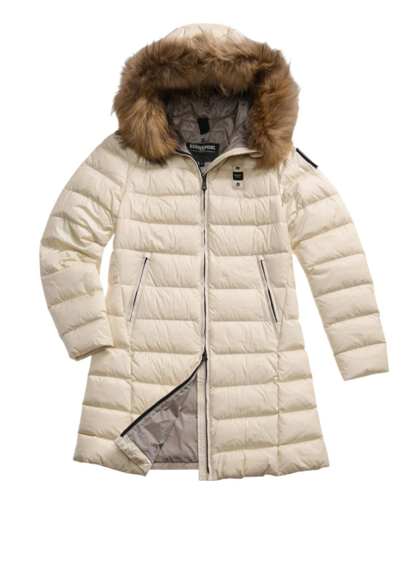 Blauer Quilted Long Raccoon Fur Down Jacket