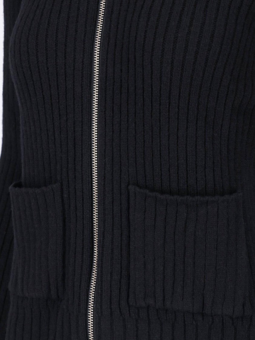 Gimaguas Black Annie Extrafine Wool Ribbed Zip-Up Cardigan