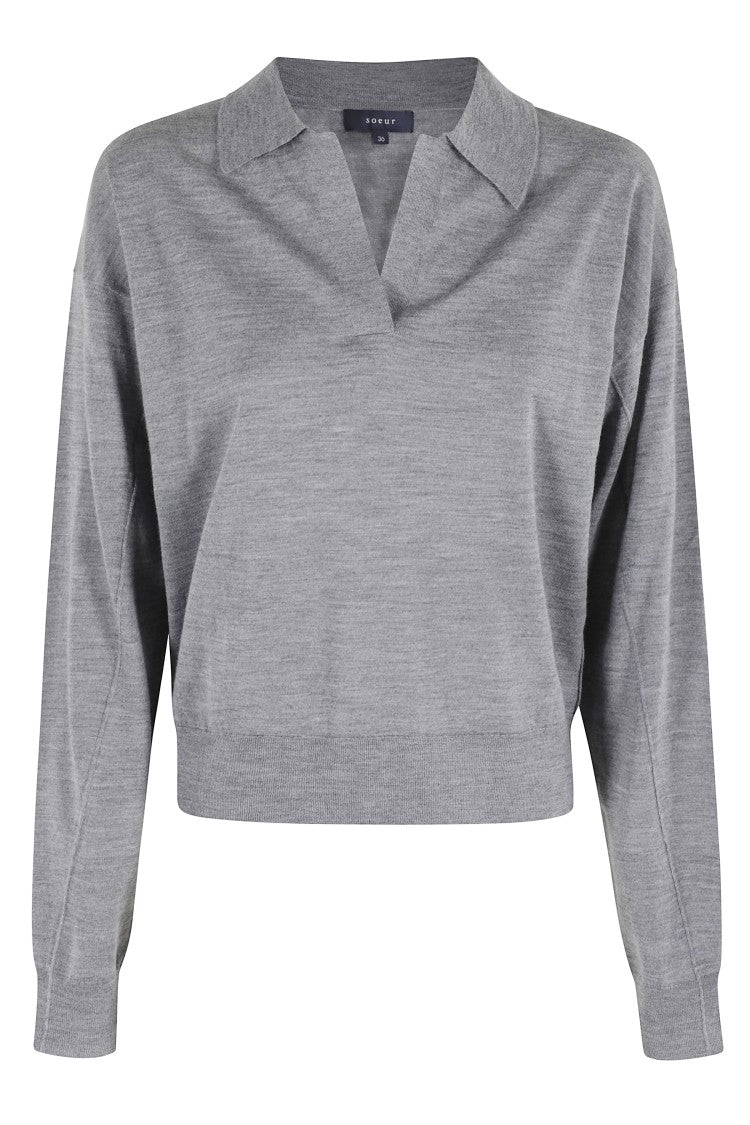 Soeur Fleming Heathered Grey V-Neck Sweater
