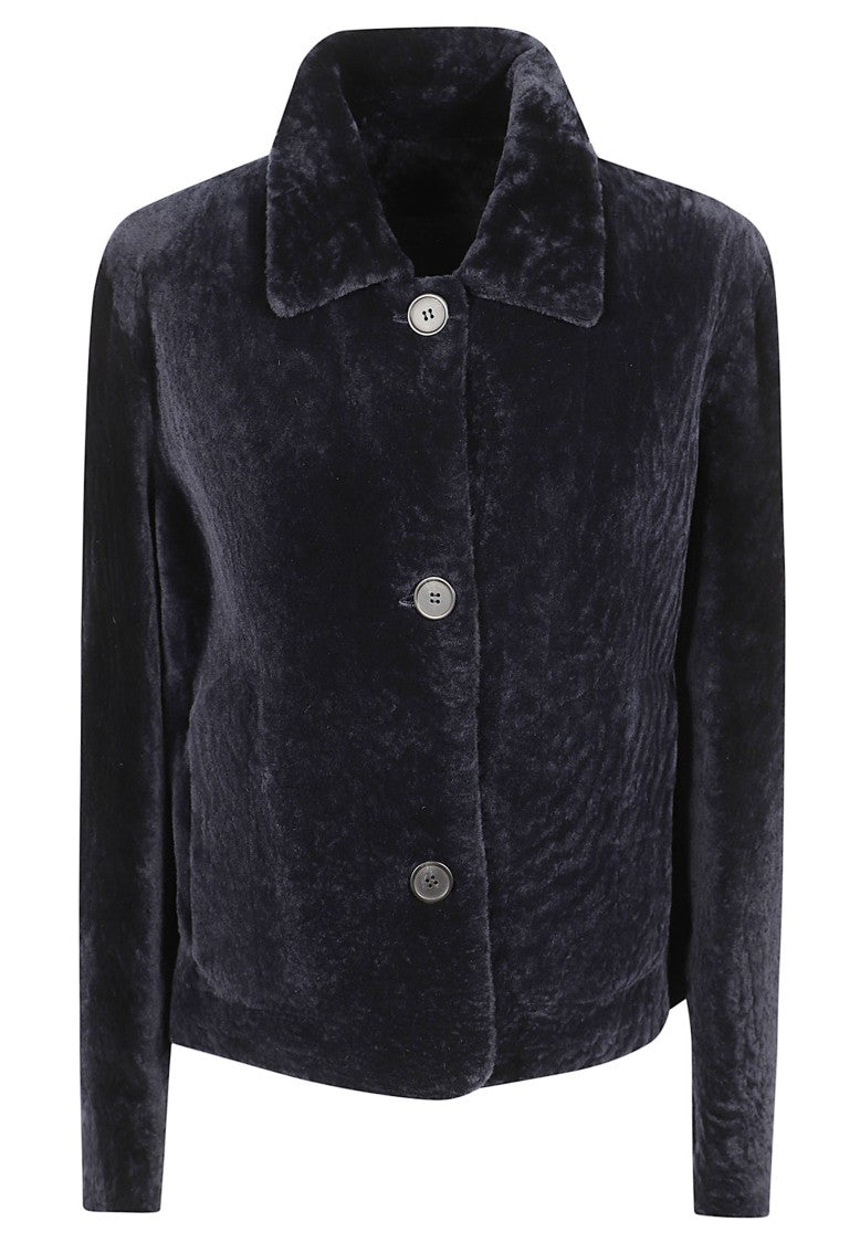 Arma Short-Curl Shearling Jacket With Velvet Texture And Classic Collar