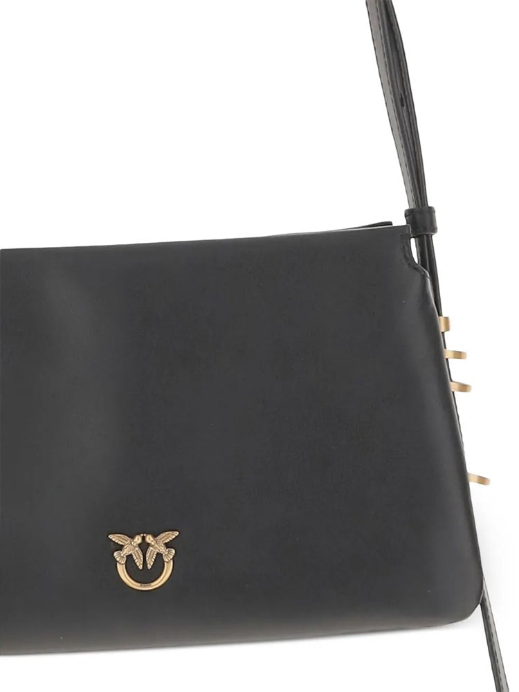 Pinko Rectangular Crossbody Bag In Smooth Black Leather With Gold-Tone Hardware