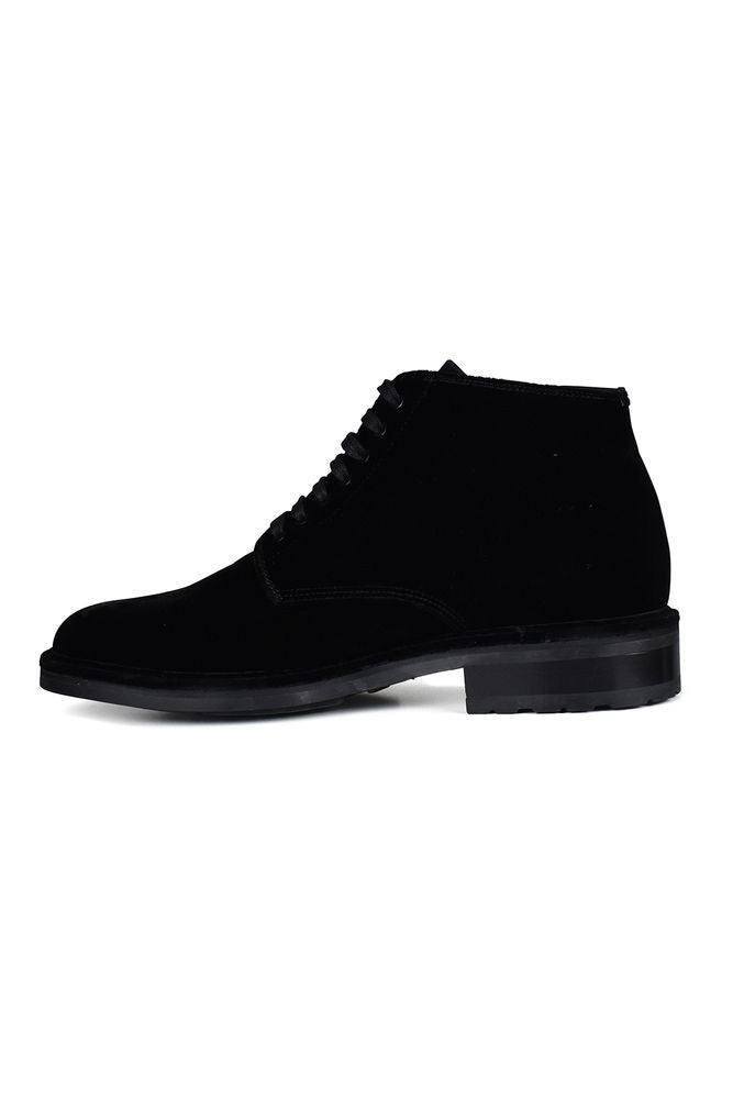 Saint Laurent Black Velvet Boots With Satin Laces