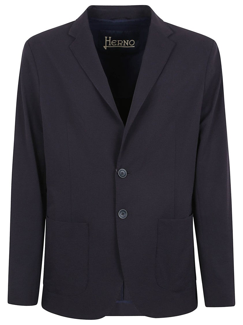 Herno Tailored Blue Polyester Jacket With Notched Lapel