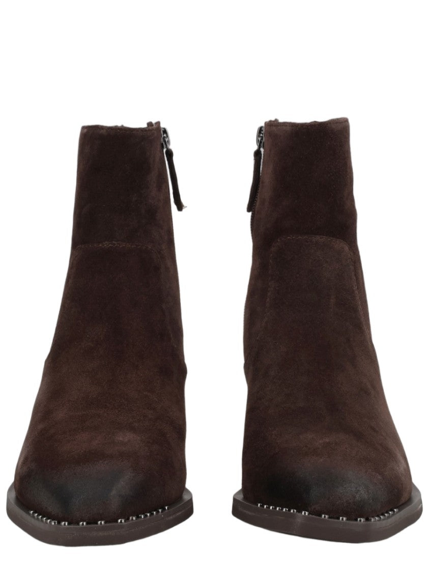 Ash Dark Brown Suede Side-Zipper Ankle Boots