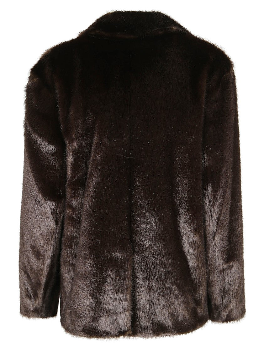 Stand Studio Tailored Short Coat With Faux Fur Texture