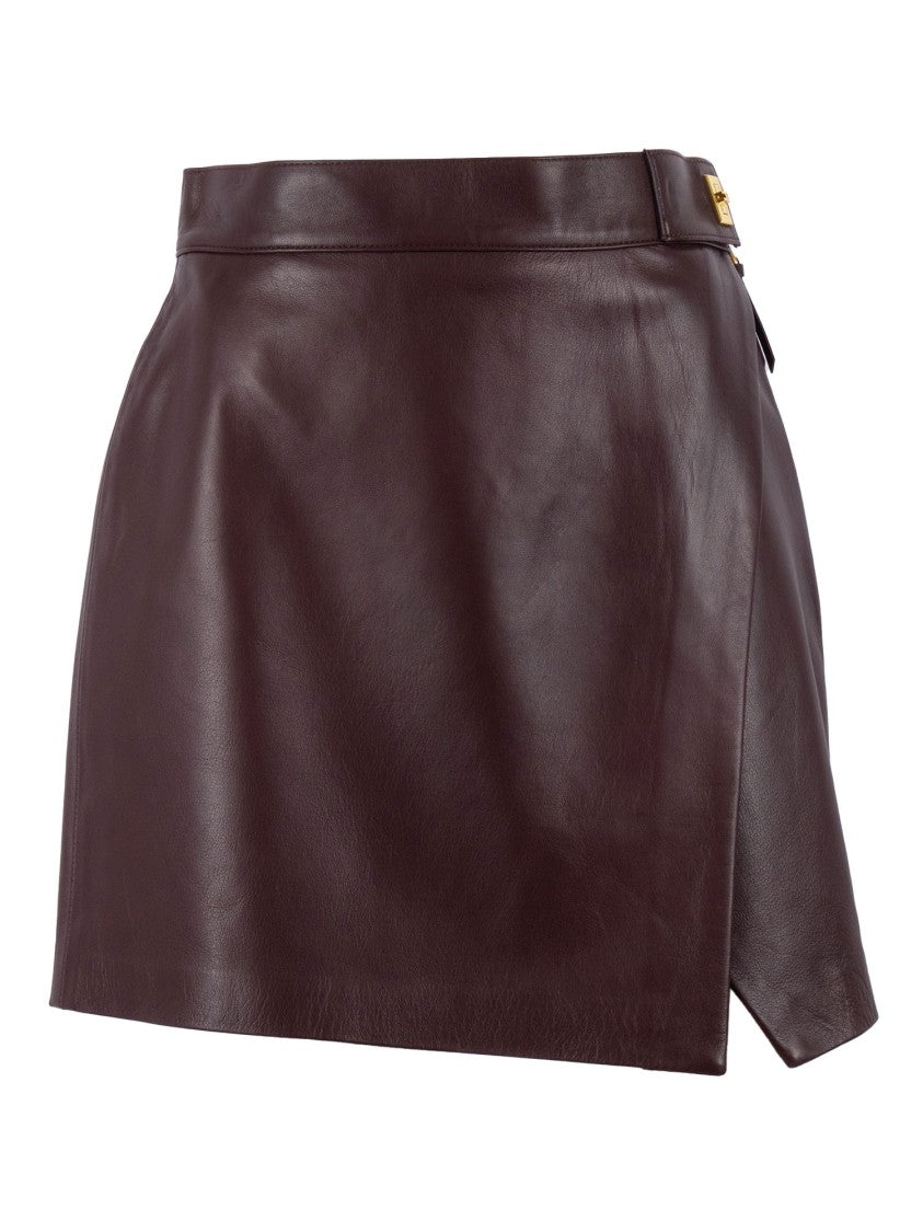 Elisabetta Franchi Fitted Leather Skirt With Subtle Wrap Design