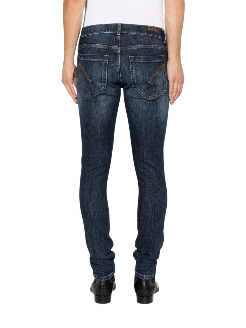 Dondup Dark Blue Faded Whiskered Slim Jeans